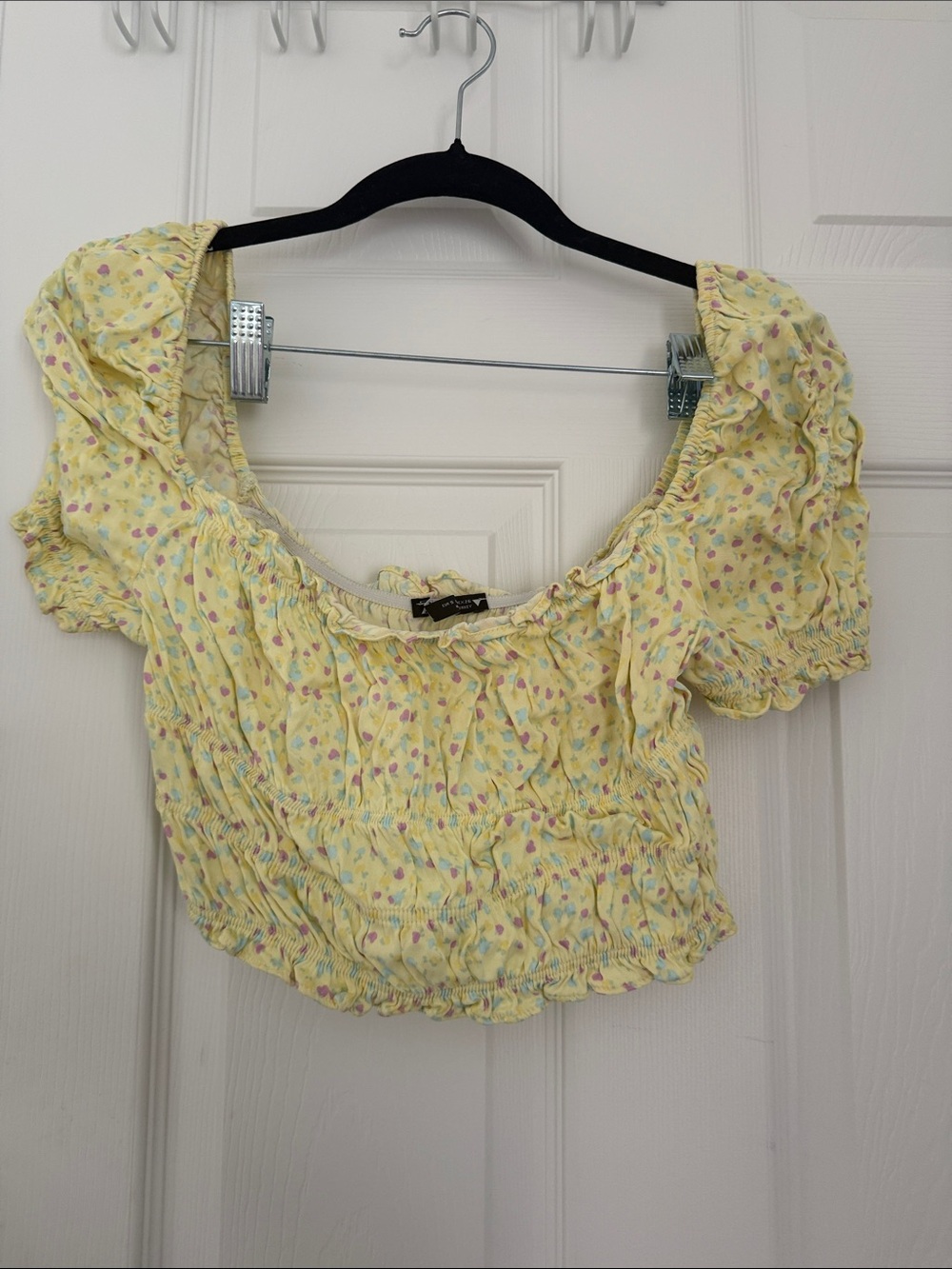Zara Pale Yellow Floral Smocked Crop Top